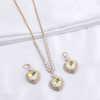 Yellow Heart Pendant Earring Set